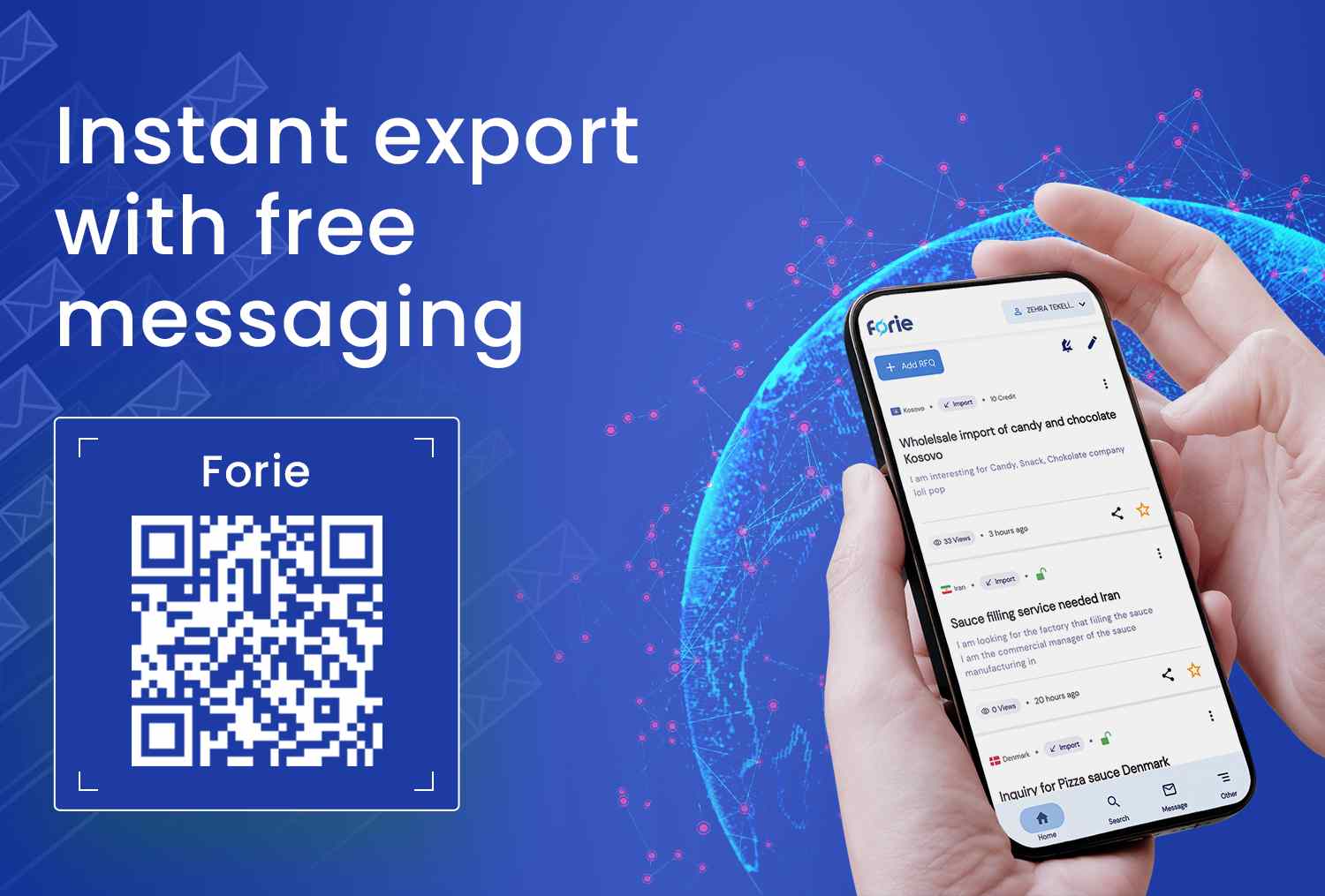 Instant export with free messaging