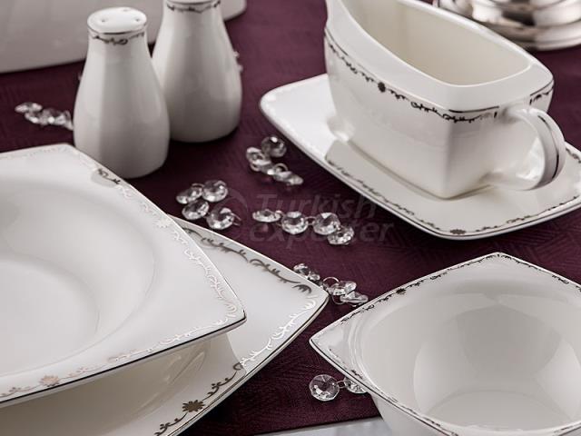 80 Pieces Square Dinner Set -2759 Serena Platin