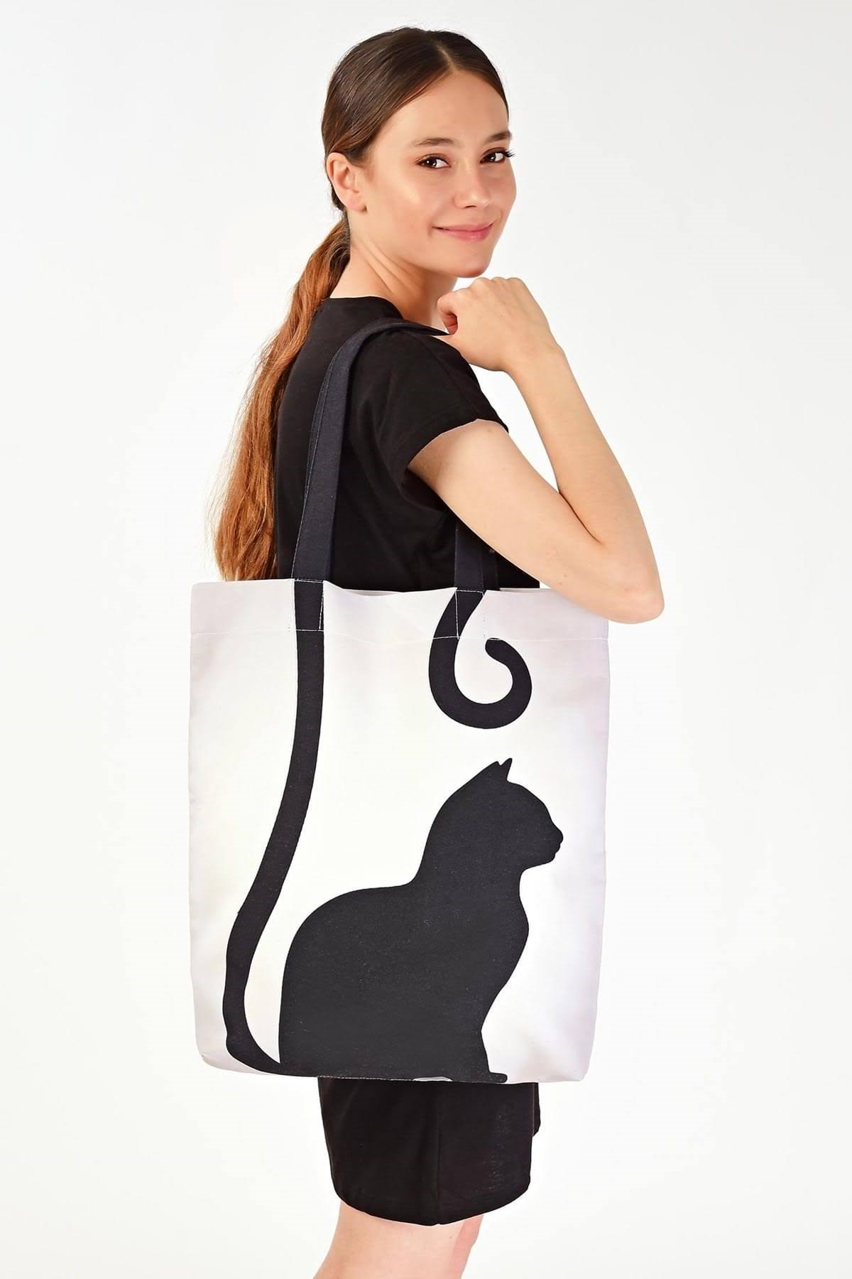 sac de plage à imprimé chat