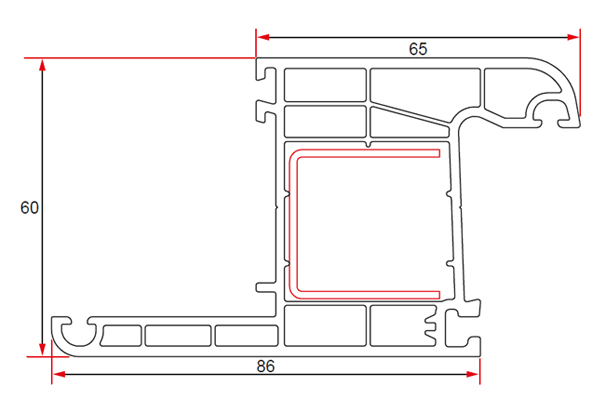 60 mm Sill case profile with 4 Chambers