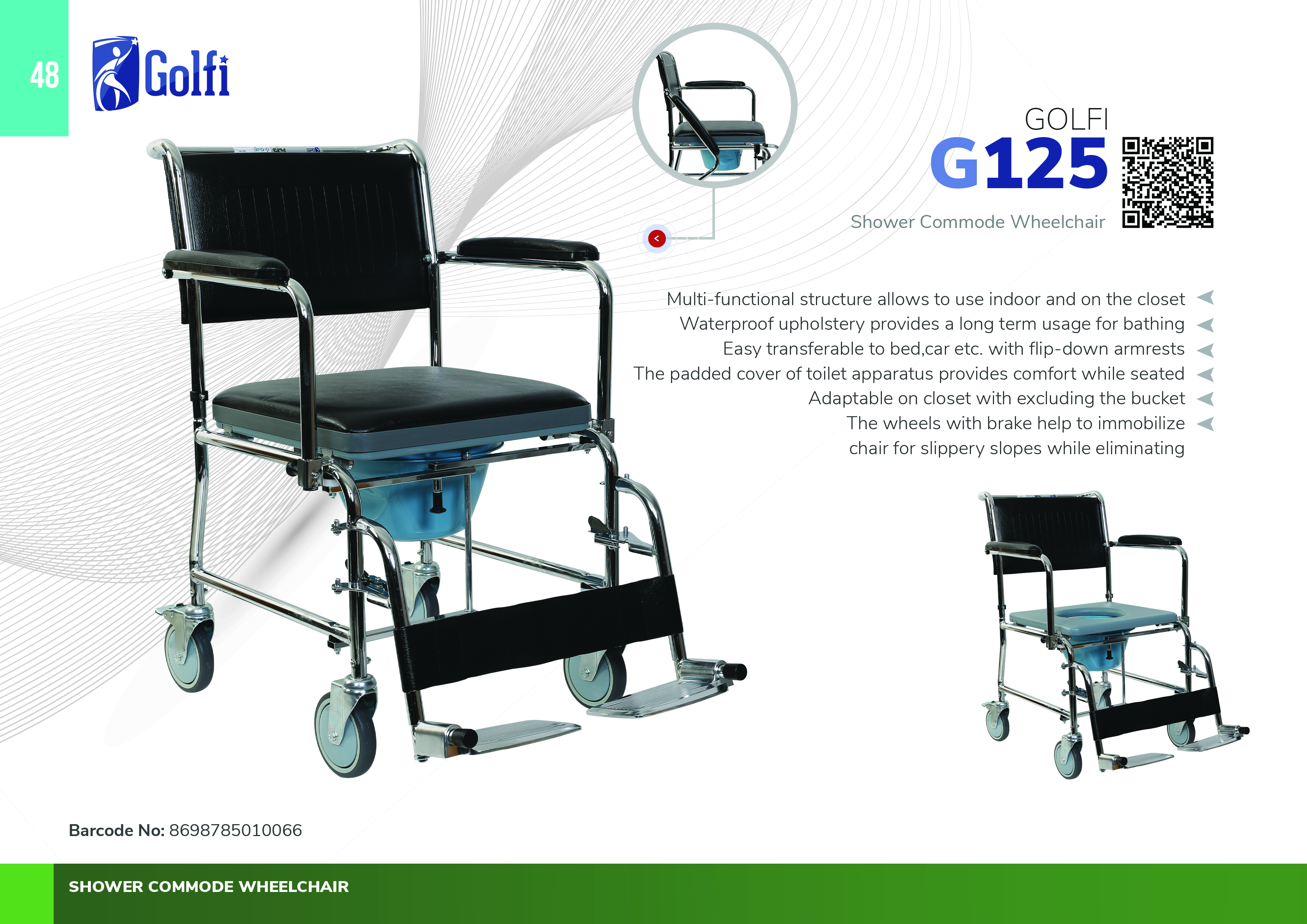 G125 Shower Commode Wheelchair