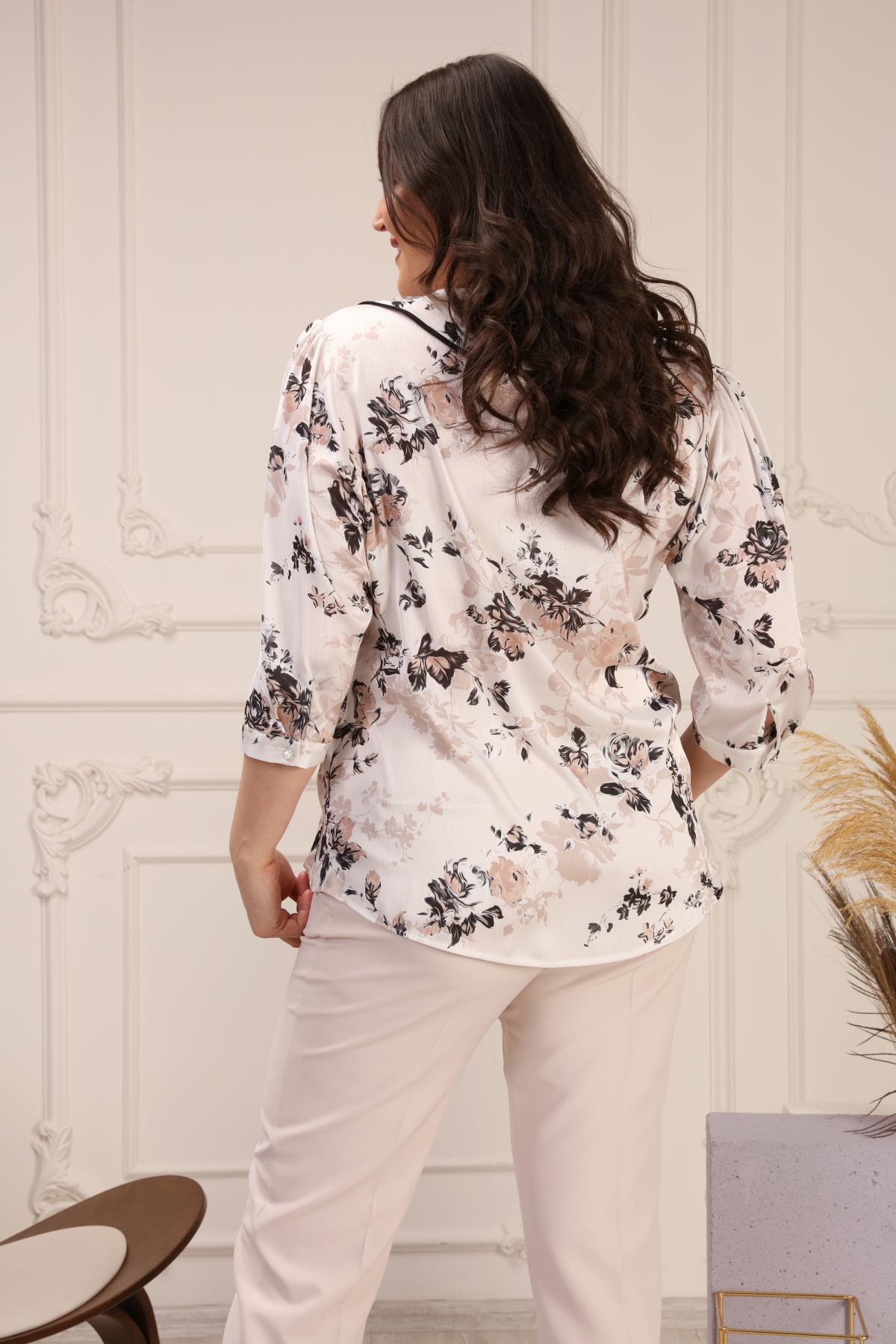 CODE :6017-88 VOLEN COLLAR FLORAL PRINTED WOMEN SHIRT