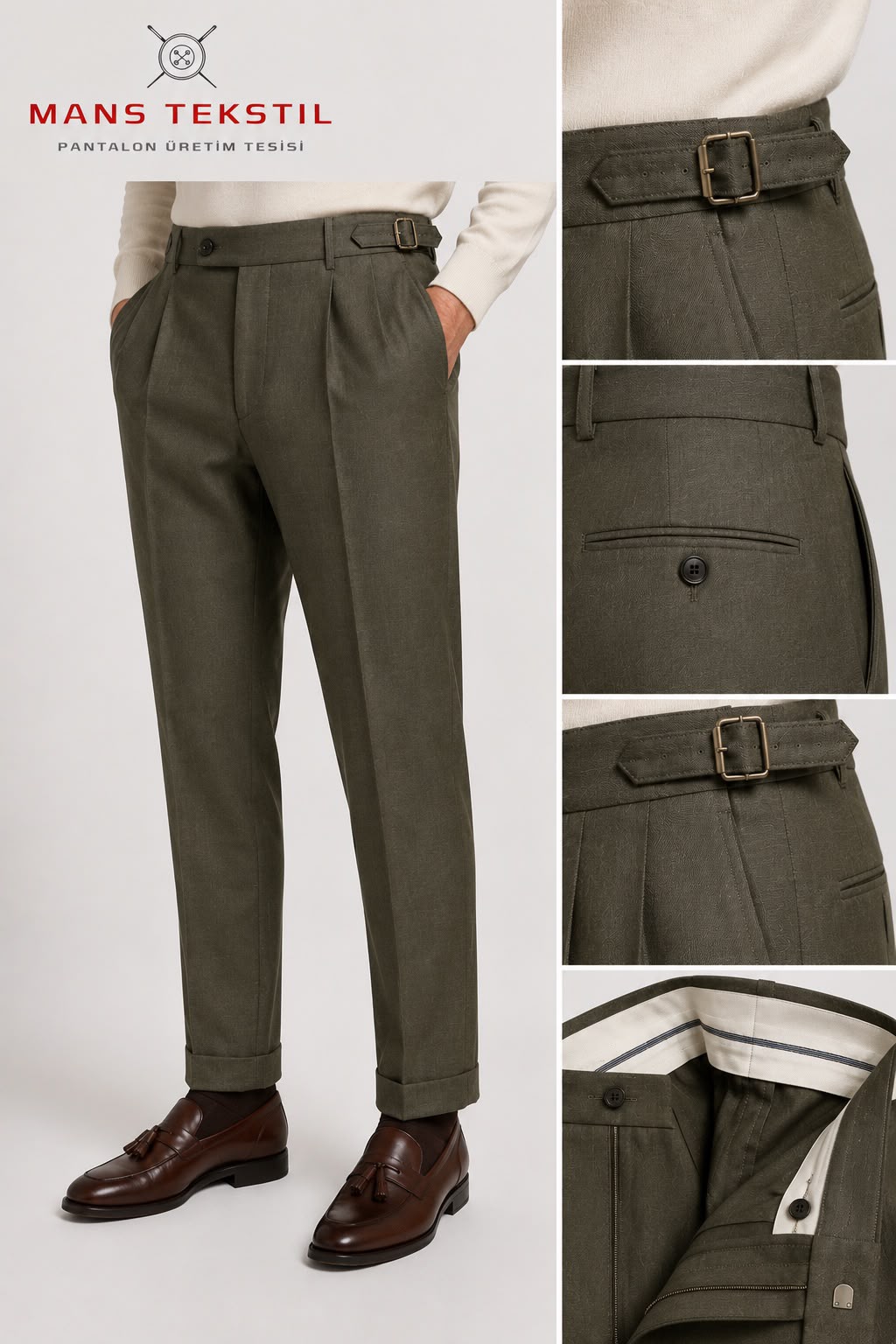 Double Pleated Side Adjuster Trousers