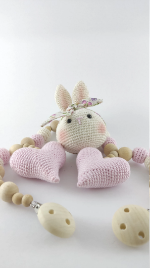 handmade baby stroller chain sweet rabbit toy completely organic / Baby Shower