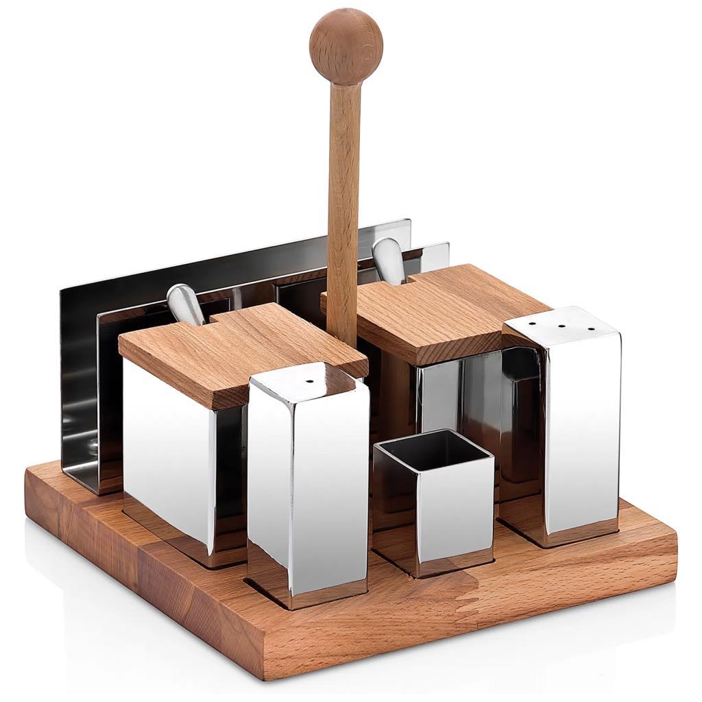 Woo Six Square Square Salt Shaker Spice Set Wooden Management Set