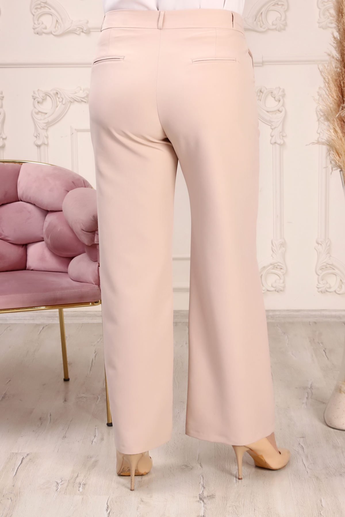 CODE 2244-71 Calça palazzo feminina com detalhe canelado