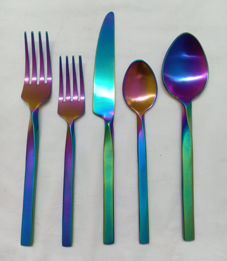 Stainless Steel Rainbow Finish set of 5 flatware set 