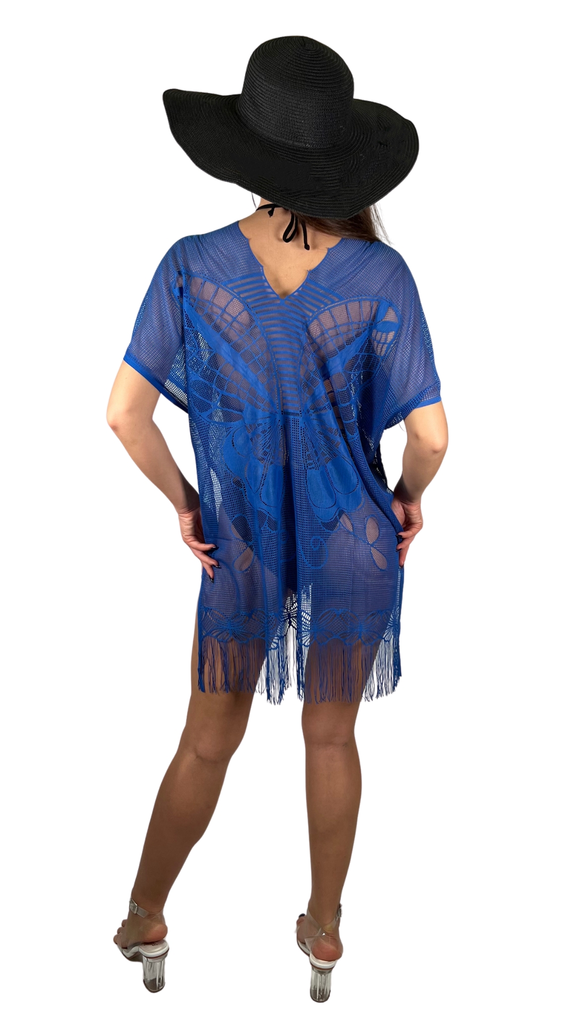 Women's Pareo Comfortable and Stylish Beach Dress Saks Blue - Butterfly Pattern