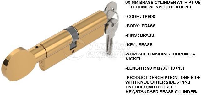 90 mm brass cylinder with knob