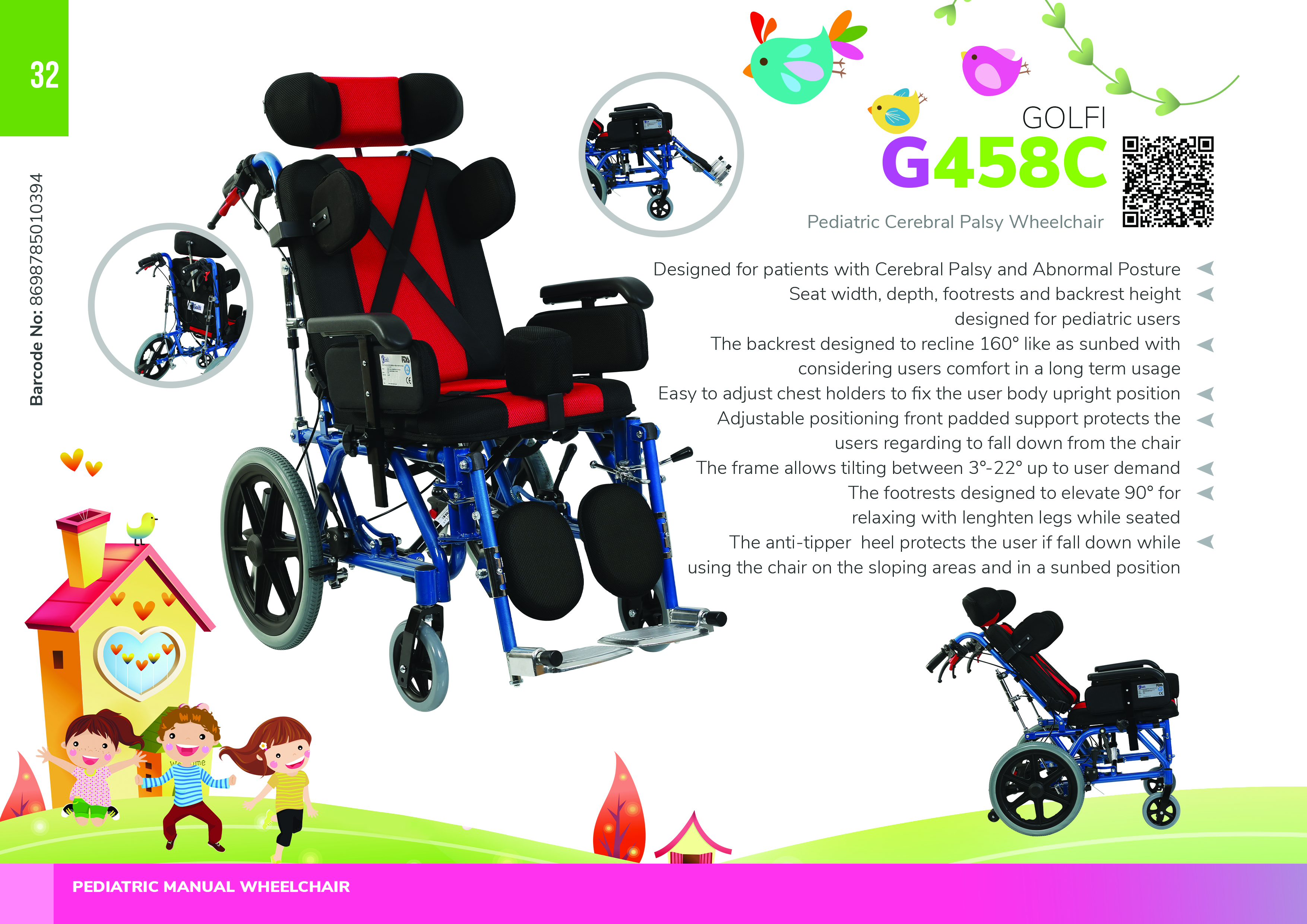 G458C Pediatric Manual Wheelchair