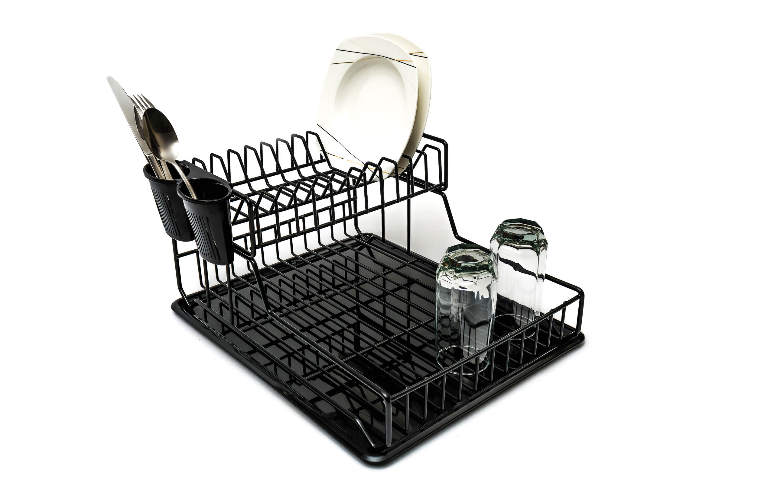 ZENSAN TWO TIER DISH DRYING RACK (BLACK OR WHITE PVC PLATED)