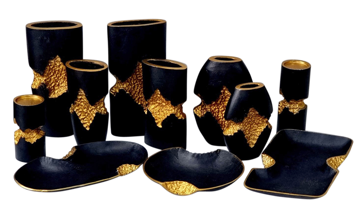 Black Gold Duo Range of Vases, Tealight and Trays 