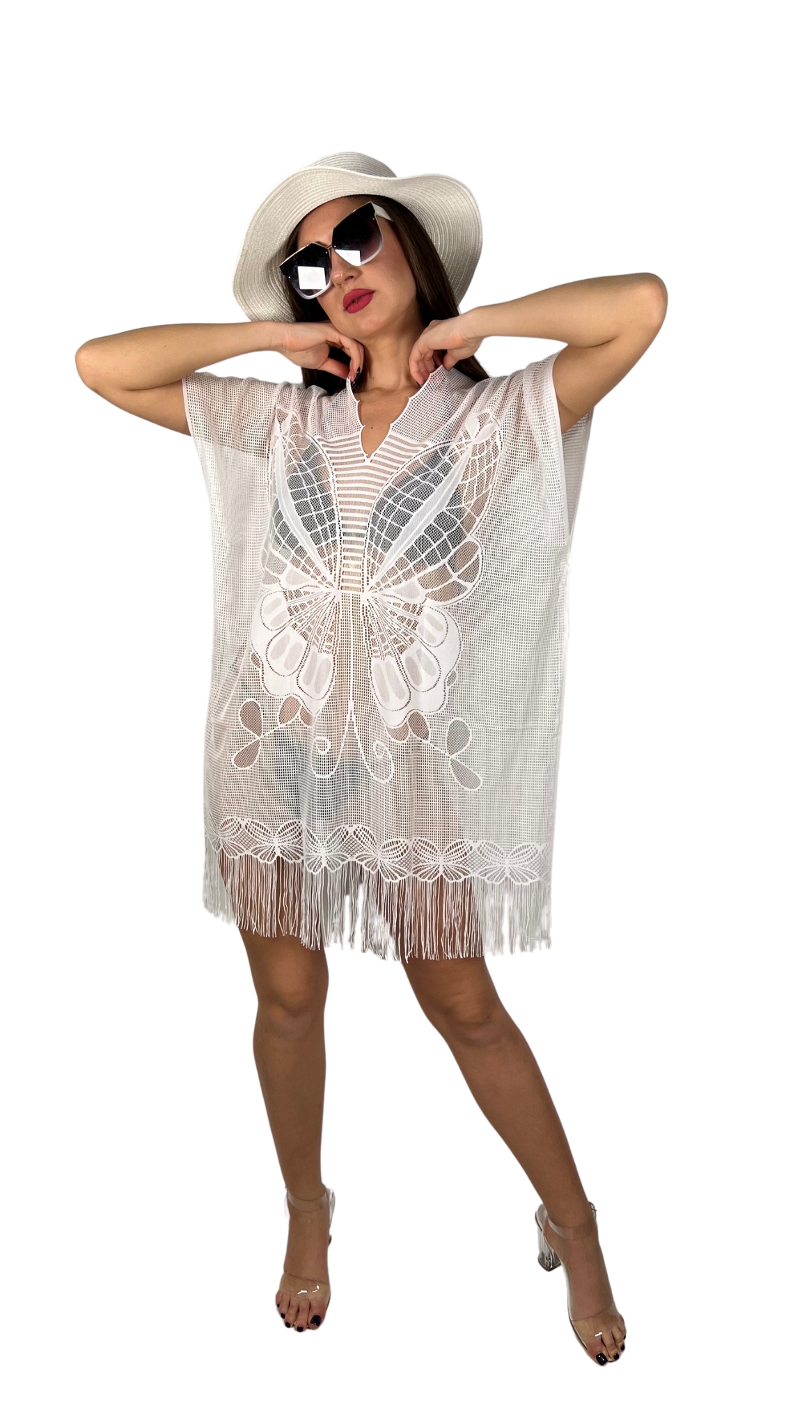 Women's Pareo Comfortable and Stylish Beach Dress White - Butterfly Pattern