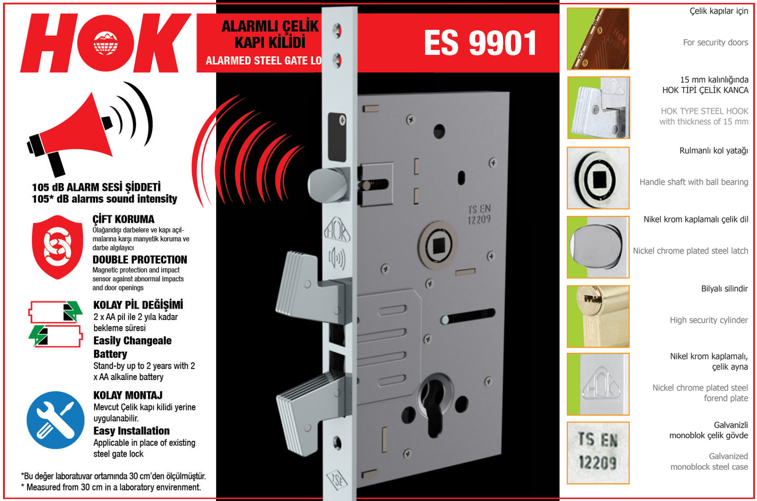 ES-9901 ALARMLI KANCALI ÇELİK KAPI KİLİDİ