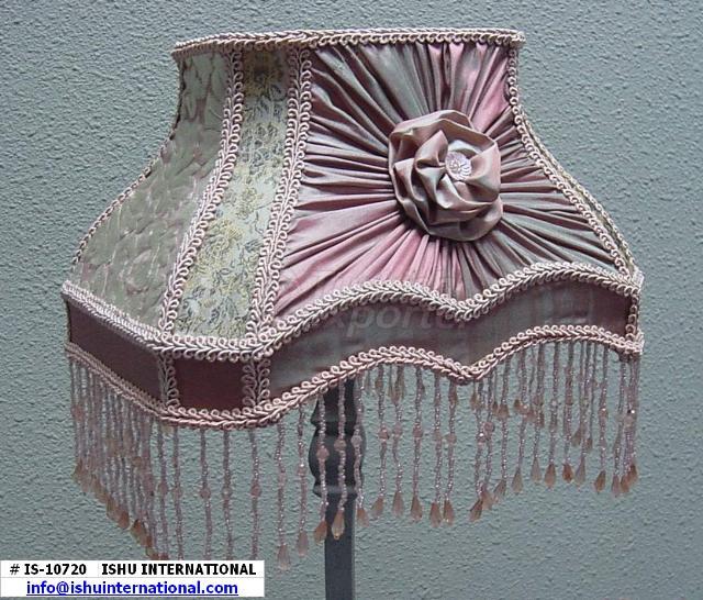 HANDMADE LAMPSHADE RECTANGLE PEACH GATHERING W/ DANGLE