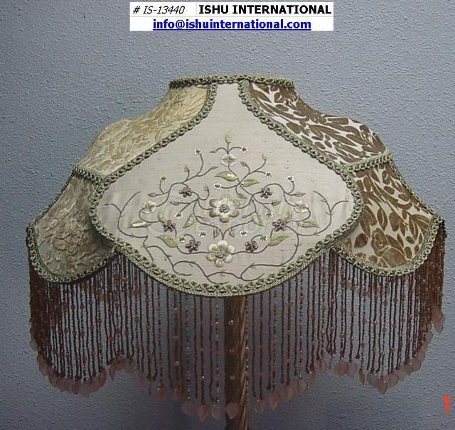 HANDMADE LAMPSHADE GOLD HAND EMBROIDERED WITH FRINGE