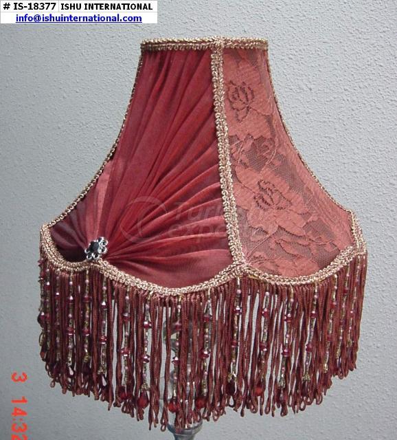 HANDMADE LAMPSHADE QUIZOL RED W/ RAYON+BEAD FRINGE