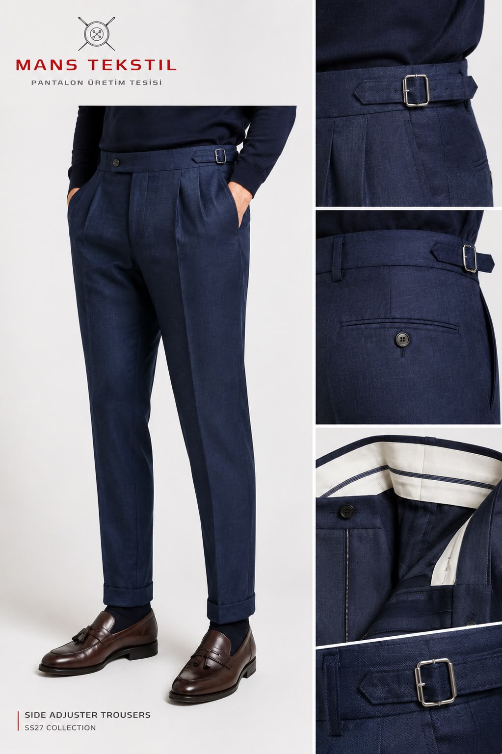 Double Pleated Side Adjuster Trousers