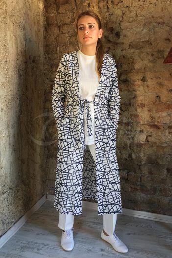 Geometric Topcoat 7206 Navy Blue