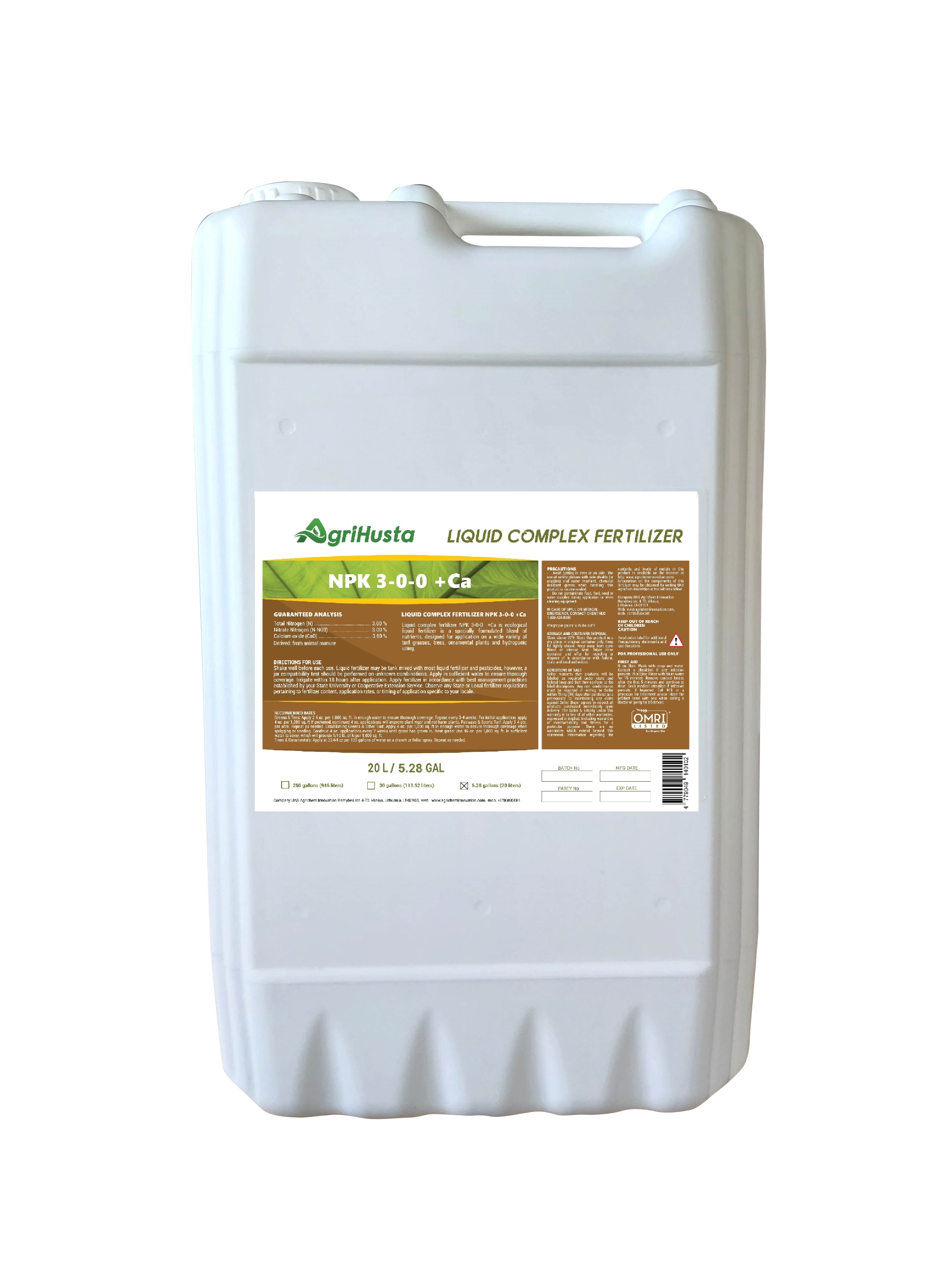 Organic liquid complex fertilizer NPK 3-0-0+Ca3.2 (organic Calcium Nitrate)