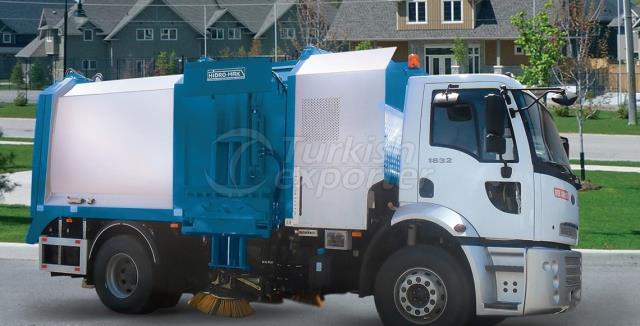 Refuse Compactor with Road Sweeper