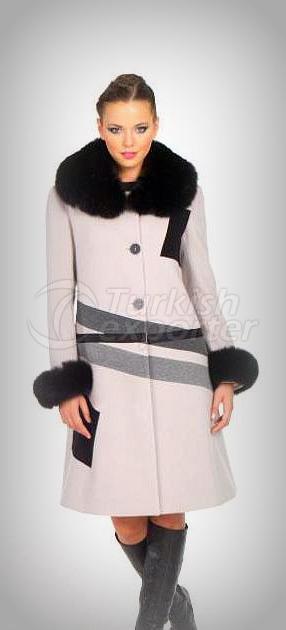 3545- WOOL-CASHMERE  Women's Overcoat with Real Fox Fur Collar and Sleeve-