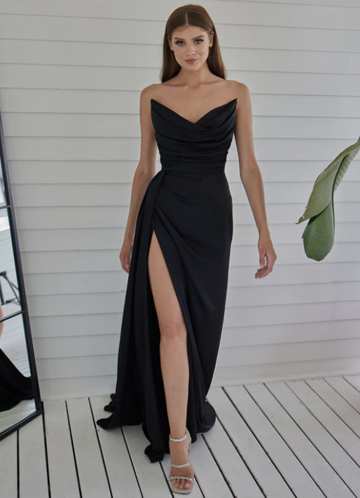 MEGAN - SATIN MAXI DRESS - STRAPLESS WEDDING GUEST DRESS