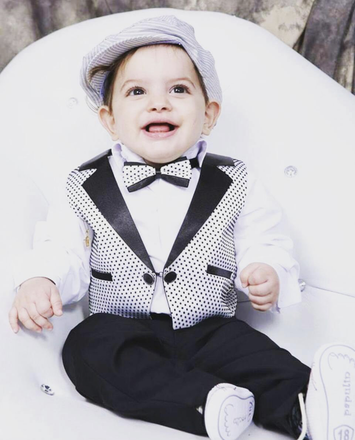 Shawl Neck White Kids Suit