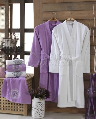 Smart Cotton Bathrobe Set - Lilac White (8698499307025)