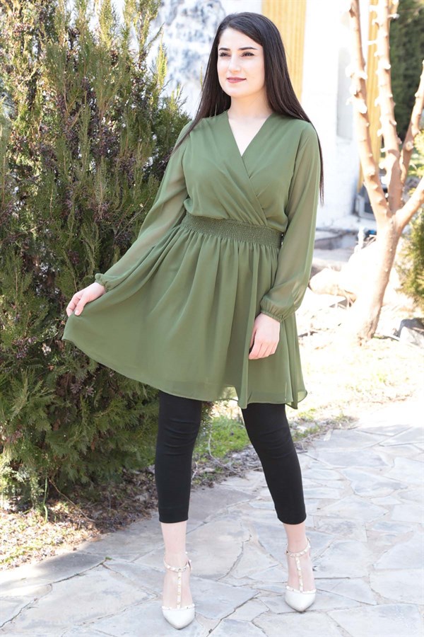 Empire Waist Chiffon Green Tunic