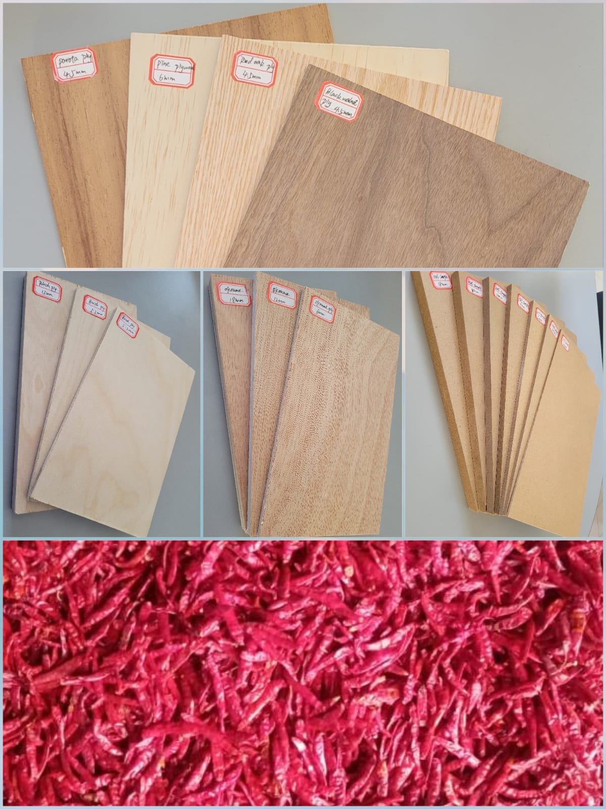 MDF, PLYWOOD, OSB BOARD, RED DRY CHILES