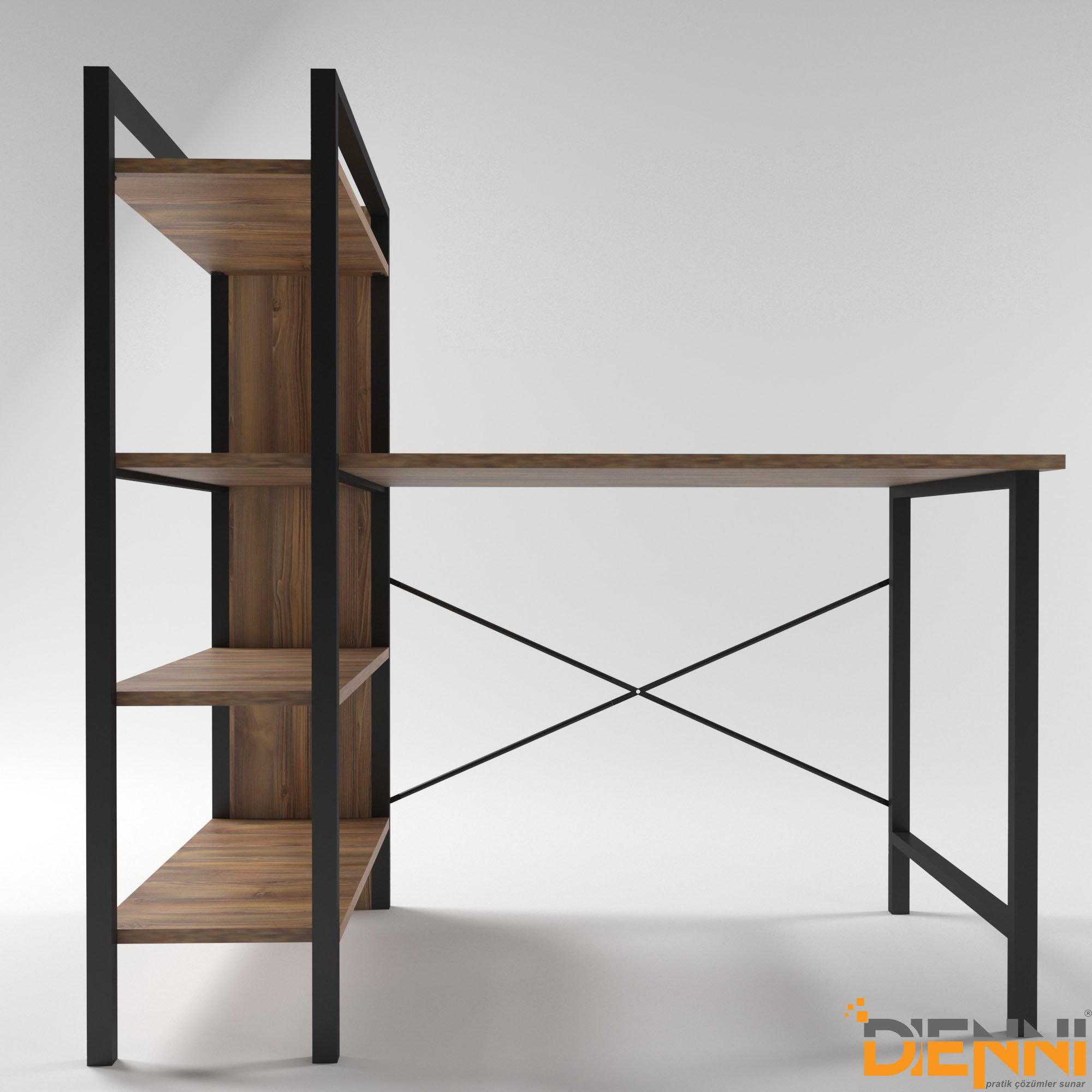 Dienni Bozcaada Study Desk With Metal Bookshelf