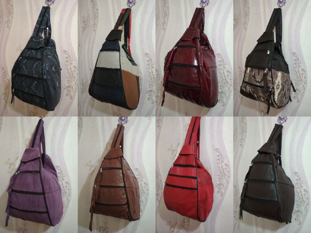 Leather shoulder bags for woman, 100% leather, different variations of leather and color