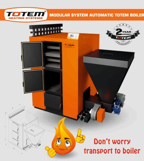 Modular system automatic loading totem boiler.