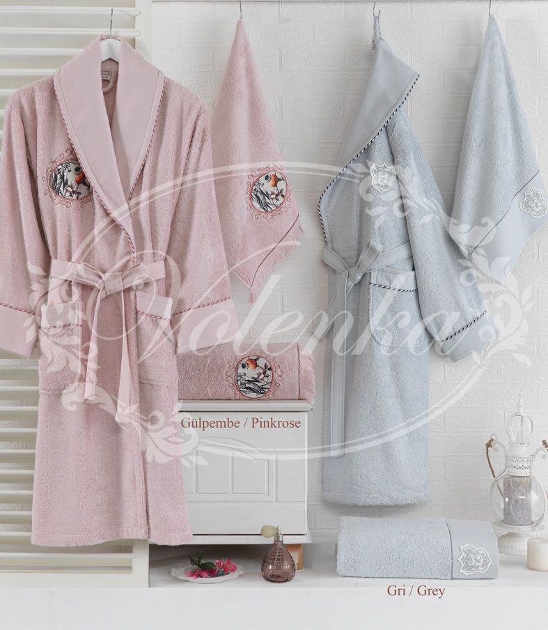 Embroidered Bambu Bathrobe Set