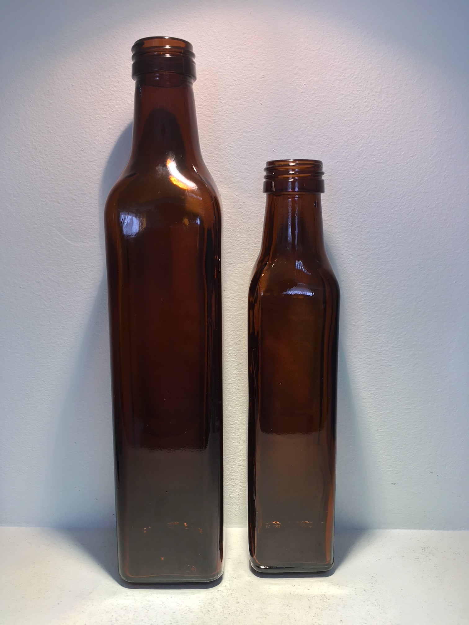 Brown glass oil bottles