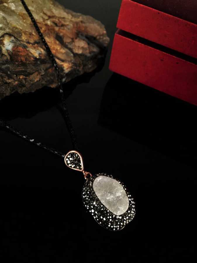 dr stone quartz stone rose gold plated handdmade necklace