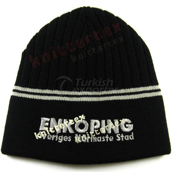 Embroidered Mix Knit Fan Beanie