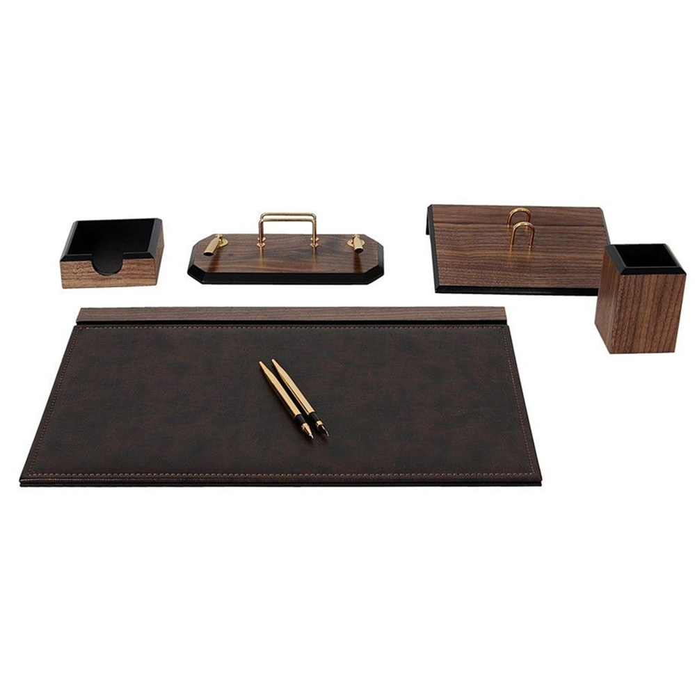 Flash woodend Desk Set 6 Accessories Walnut Brown