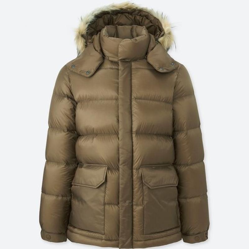 Men’s Down Fur Hood Jacket Olive Green Puffer