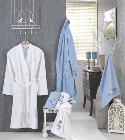 Smart Cotton Bathrobe Set - Blue White (8698499315327)