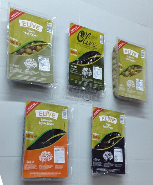 Black  and Green Olives Vacuum Pack