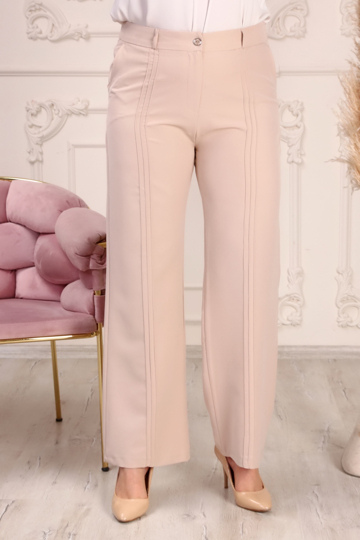 CODE 2244-71 Calça palazzo feminina com detalhe canelado