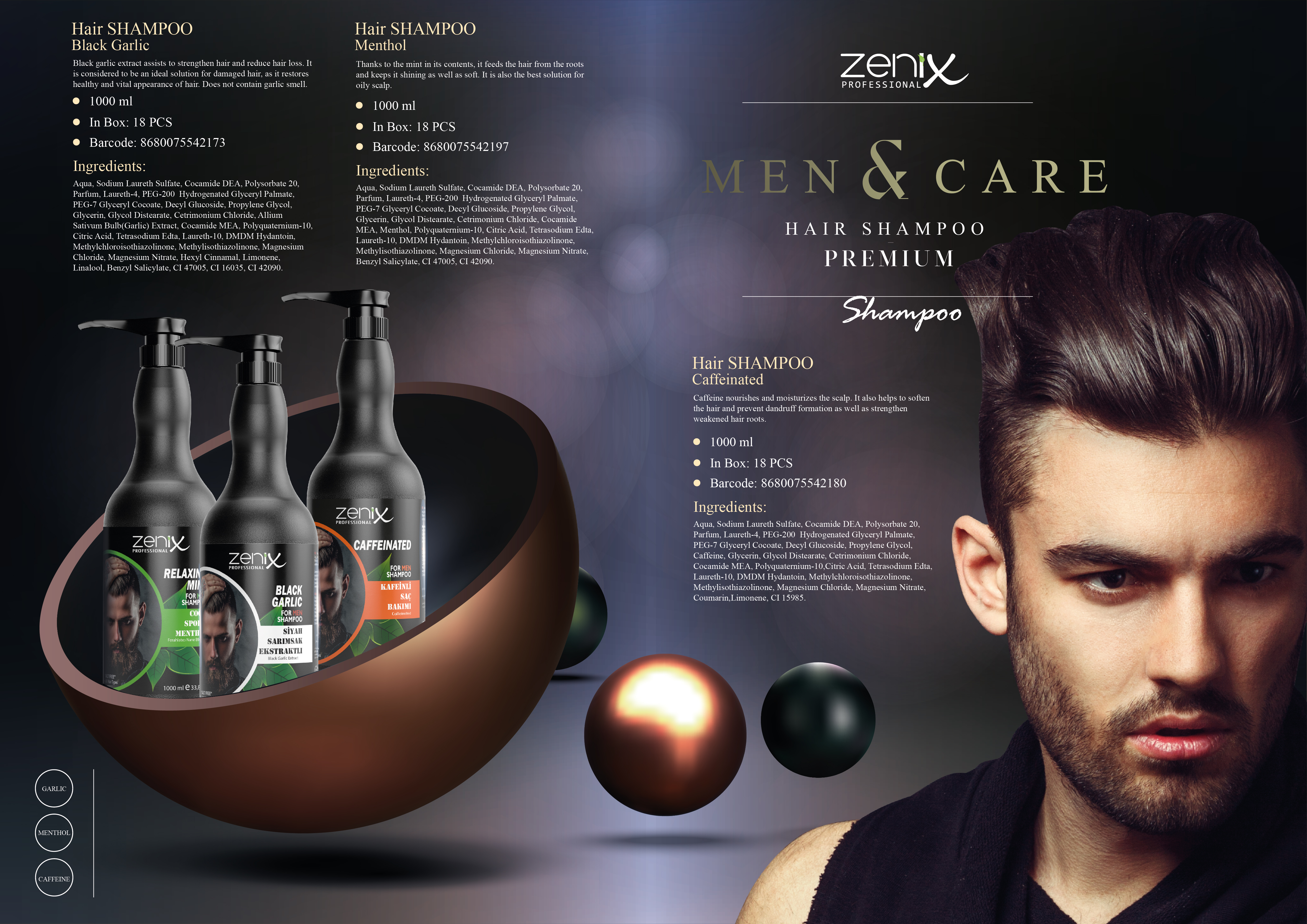 Zenix Men Shampoo  Black garlic/ Mint / Caffeine