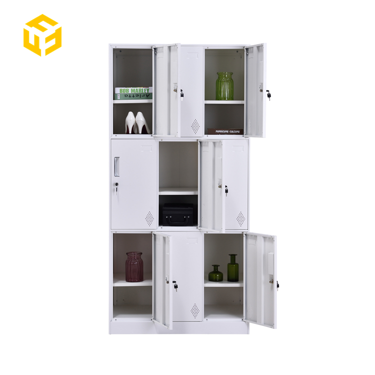 Office School Hospital Gym Use High Quality Metal  3-Tier Metal Wardrobe Closet 9 Doors with Keylock