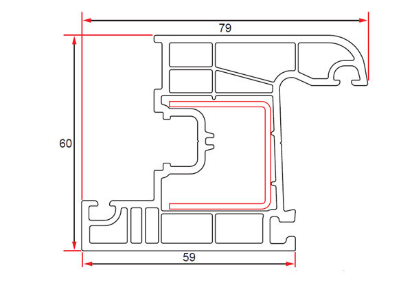 60 mm Window Sash Profile with 4 Chambers