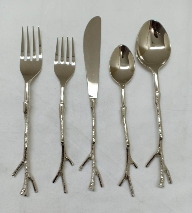 Stainless Steel with Rose Gold Finish Branch Handle set of 5 Flatware set