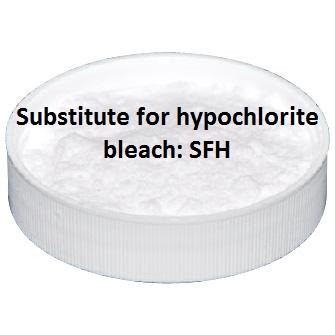 Substitute for hypochlorite bleach: SFH, Denim bleaching of indigo-dyed garments