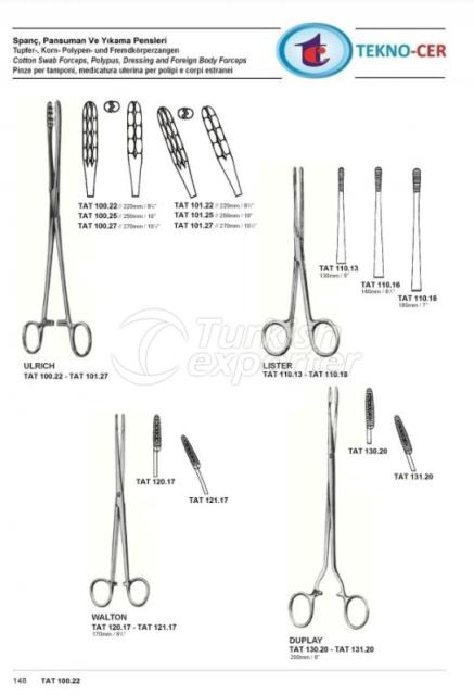 Forceps en coton, coton-tige, polypes, pansements et corps étrangers