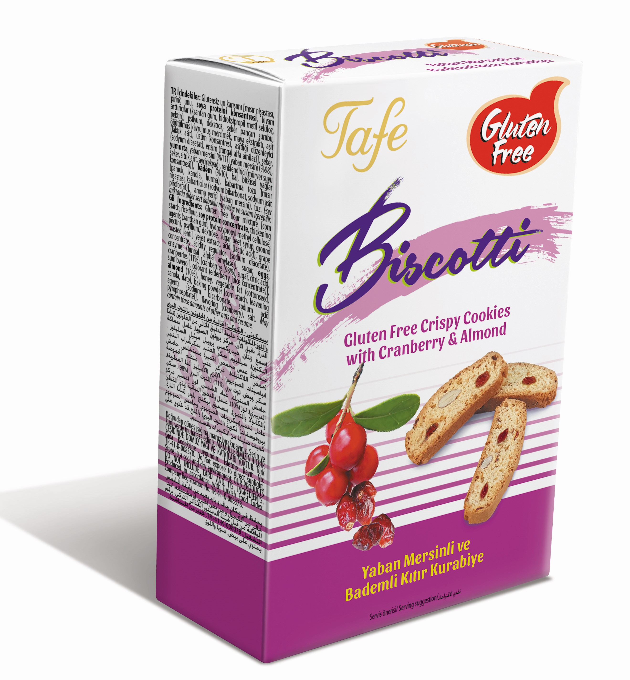 Biscuits croustillants Tafe Biscotti aux canneberges et aux amandes - Sans gluten 120g - code 371